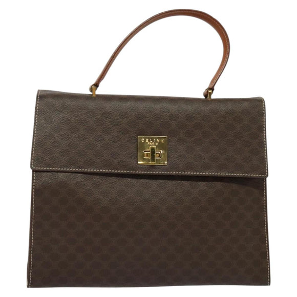 CELINE Macadam Canvas Hand Bag PVC Leather Brown Gold Auth 128609
