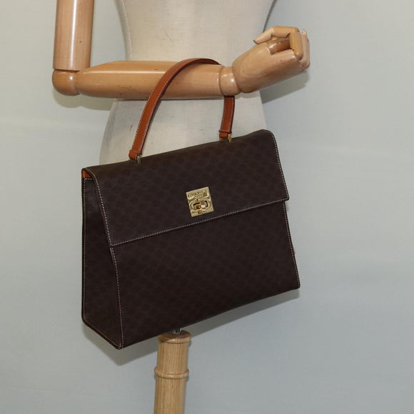 CELINE Macadam Canvas Hand Bag PVC Leather Brown Gold Auth 128609