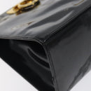 Salvatore Ferragamo Gancini Chain Shoulder Bag Enamel Black Gold Auth 128633-11