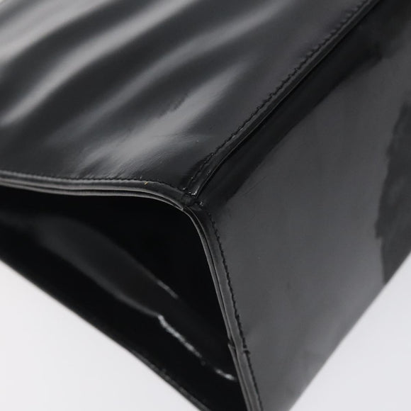 Salvatore Ferragamo Gancini Chain Shoulder Bag Enamel Black Gold Auth 128633