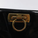 Salvatore Ferragamo Gancini Chain Shoulder Bag Enamel Black Gold Auth 128633-14