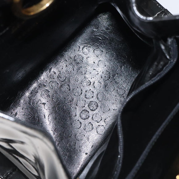 Salvatore Ferragamo Gancini Chain Shoulder Bag Enamel Black Gold Auth 128633