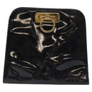 Salvatore Ferragamo Gancini Chain Shoulder Bag Enamel Black Gold Auth 128633-2