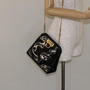 Salvatore Ferragamo Gancini Chain Shoulder Bag Enamel Black Gold Auth 128633-20