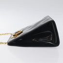 Salvatore Ferragamo Gancini Chain Shoulder Bag Enamel Black Gold Auth 128633-5