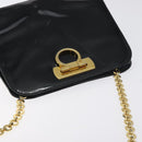 Salvatore Ferragamo Gancini Chain Shoulder Bag Enamel Black Gold Auth 128633-6