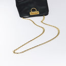 Salvatore Ferragamo Gancini Chain Shoulder Bag Enamel Black Gold Auth 128633-7