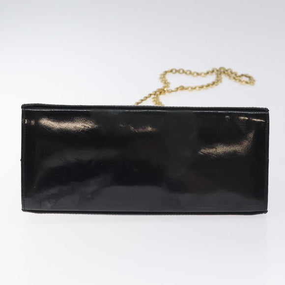 Salvatore Ferragamo Gancini Chain Shoulder Bag Enamel Black Gold Auth 128633