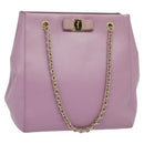Salvatore Ferragamo Vala Chain Tote Bag Leather Purple Gold Auth 128634-1