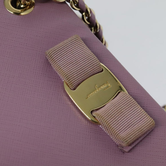 Salvatore Ferragamo Vala Chain Tote Bag Leather Purple Gold Auth 128634