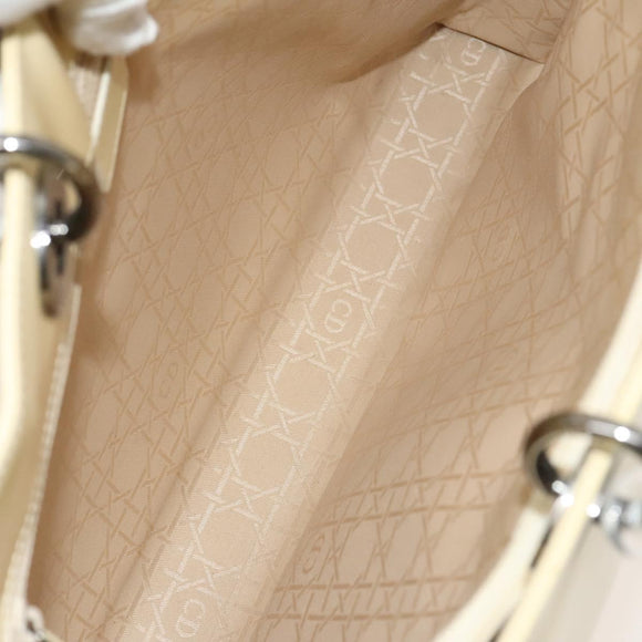 Christian Dior Hand Bag Patent leather 2way Ivory Silver Auth 128638