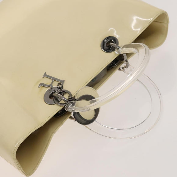 Christian Dior Hand Bag Patent leather 2way Ivory Silver Auth 128638