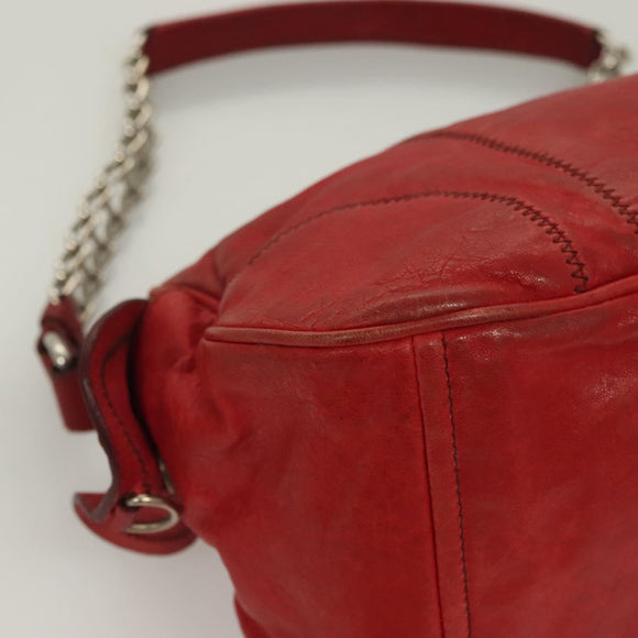 Miu Miu Chain Shoulder Bag Leather Red Silver Auth 128640
