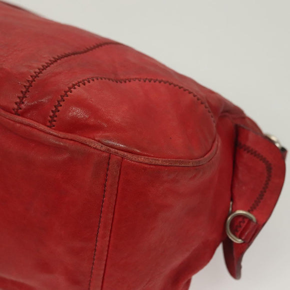 Miu Miu Chain Shoulder Bag Leather Red Silver Auth 128640