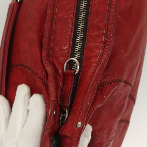 Miu Miu Chain Shoulder Bag Leather Red Silver Auth 128640