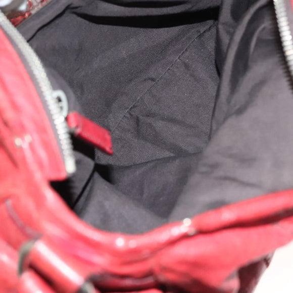 Miu Miu Chain Shoulder Bag Leather Red Silver Auth 128640