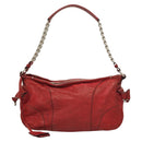 Miu Miu Chain Shoulder Bag Leather Red Silver Auth 128640-13