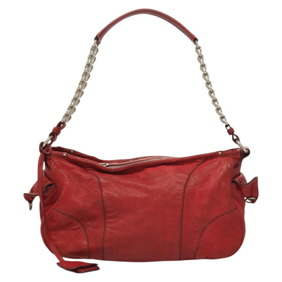 Miu Miu Chain Shoulder Bag Leather Red Silver Auth 128640