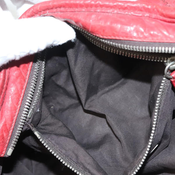 Miu Miu Chain Shoulder Bag Leather Red Silver Auth 128640