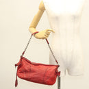 Miu Miu Chain Shoulder Bag Leather Red Silver Auth 128640-23