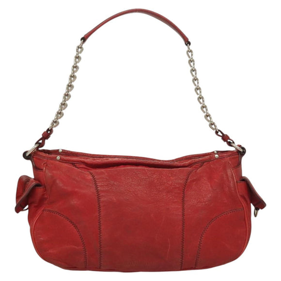Miu Miu Chain Shoulder Bag Leather Red Silver Auth 128640