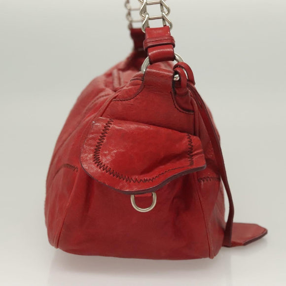 Miu Miu Chain Shoulder Bag Leather Red Silver Auth 128640