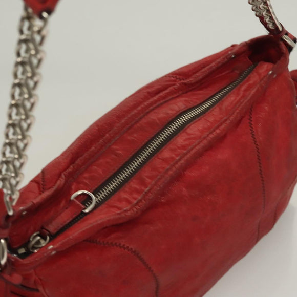 Miu Miu Chain Shoulder Bag Leather Red Silver Auth 128640