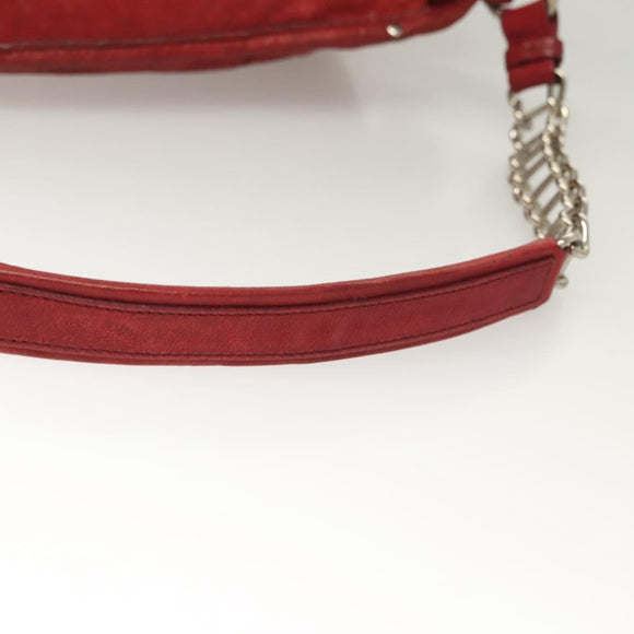 Miu Miu Chain Shoulder Bag Leather Red Silver Auth 128640
