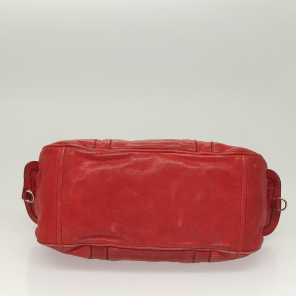 Miu Miu Chain Shoulder Bag Leather Red Silver Auth 128640