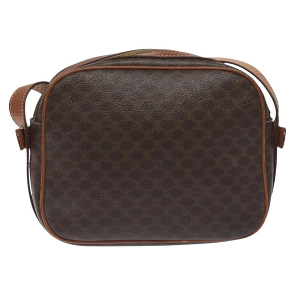 CELINE Macadam Canvas Shoulder Bag PVC Leather Brown Gold Auth 128661