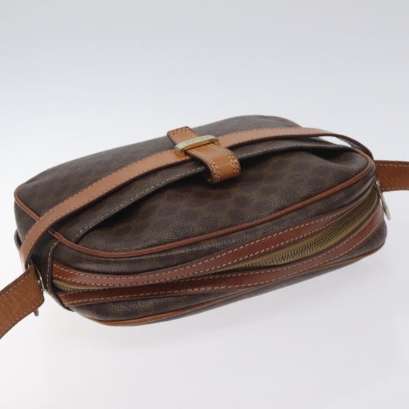 CELINE Macadam Canvas Shoulder Bag PVC Leather Brown Gold Auth 128661