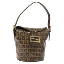 FENDI Zucchino Canvas Mamma Baguette Shoulder Bag Enamel Beige Gold Auth 128662-1