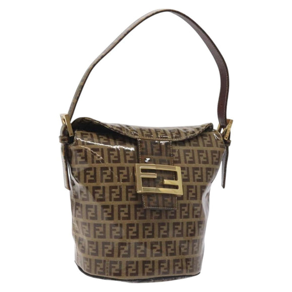 FENDI Zucchino Canvas Mamma Baguette Shoulder Bag Enamel Beige Gold Auth 128662