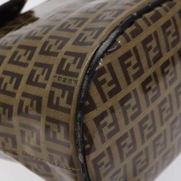 FENDI Zucchino Canvas Mamma Baguette Shoulder Bag Enamel Beige Gold Auth 128662