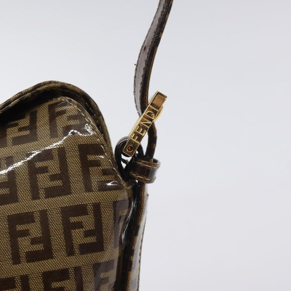 FENDI Zucchino Canvas Mamma Baguette Shoulder Bag Enamel Beige Gold Auth 128662