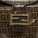 FENDI Zucchino Canvas Mamma Baguette Shoulder Bag Enamel Beige Gold Auth 128662-18