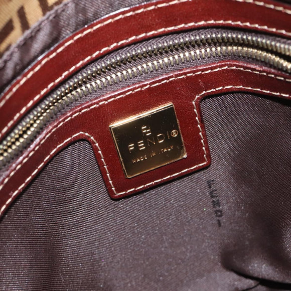 FENDI Zucchino Canvas Mamma Baguette Shoulder Bag Enamel Beige Gold Auth 128662