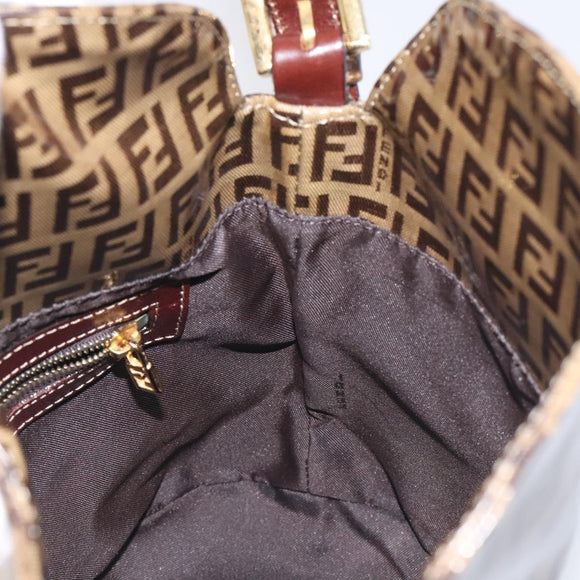 FENDI Zucchino Canvas Mamma Baguette Shoulder Bag Enamel Beige Gold Auth 128662