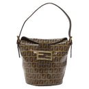 FENDI Zucchino Canvas Mamma Baguette Shoulder Bag Enamel Beige Gold Auth 128662-13
