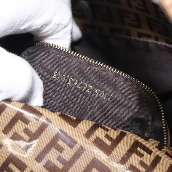 FENDI Zucchino Canvas Mamma Baguette Shoulder Bag Enamel Beige Gold Auth 128662