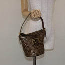 FENDI Zucchino Canvas Mamma Baguette Shoulder Bag Enamel Beige Gold Auth 128662-23