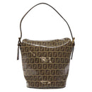 FENDI Zucchino Canvas Mamma Baguette Shoulder Bag Enamel Beige Gold Auth 128662-2