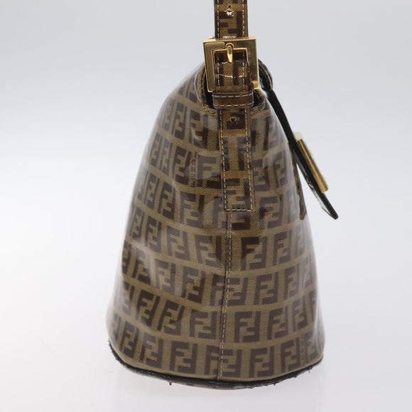 FENDI Zucchino Canvas Mamma Baguette Shoulder Bag Enamel Beige Gold Auth 128662