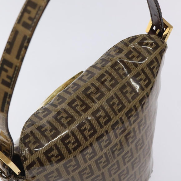 FENDI Zucchino Canvas Mamma Baguette Shoulder Bag Enamel Beige Gold Auth 128662