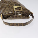FENDI Zucchino Canvas Mamma Baguette Shoulder Bag Enamel Beige Gold Auth 128662-7