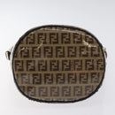 FENDI Zucchino Canvas Mamma Baguette Shoulder Bag Enamel Beige Gold Auth 128662-5