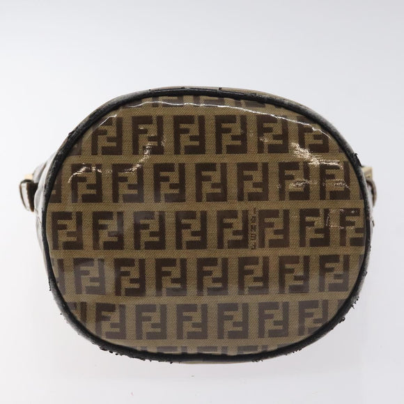 FENDI Zucchino Canvas Mamma Baguette Shoulder Bag Enamel Beige Gold Auth 128662
