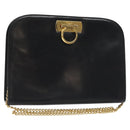 Salvatore Ferragamo Gancini Chain Shoulder Bag Leather Black Gold Auth 128664-1