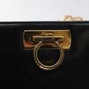 Salvatore Ferragamo Gancini Chain Shoulder Bag Leather Black Gold Auth 128664-17
