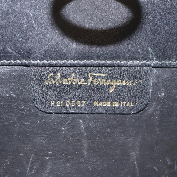 Salvatore Ferragamo Gancini Chain Shoulder Bag Leather Black Gold Auth 128664